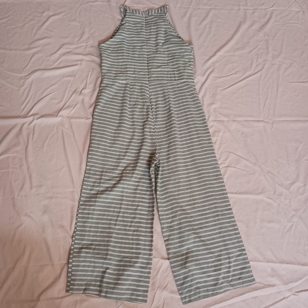 Alelly High Neck Sleeveless Jumpsuit Green and White Stripes Women's Size Large - Picture 6 of 6